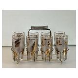 Vintage Libbey Golden Foilage Glasses with Caddy