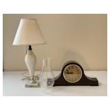 Table Lamp, Mantle Clock & Hurricane Shade