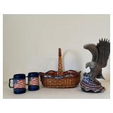 Flag Mugs, Basket & Eagle Figurine