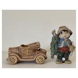 Car Planter & Fisherman Figurine