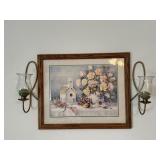 Framed Floral Print & Candle Wall Sconces