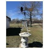 Metal Windmill & Cement Pagoda Yard Decoration