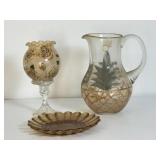 Romanian Crystal Pitcher & Golden Plate