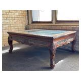 Wood & Green Marble Coffee Table