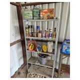 Metal Shelving Unit & Contents