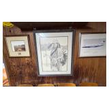 Native American Drawing, Signed Airplane Print,