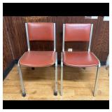 Pair of Vintage Metal Frame Chairs with Orange Vin