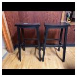 Pair of Black Wooden Bar Stools