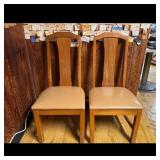Pair of Wood Dining Chairs with Tan Upholstery