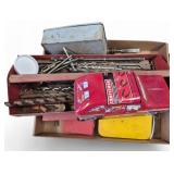 Vintage Metal Toolbox with Tools & Drill Bits