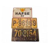 3 Vintage Metal License Plates