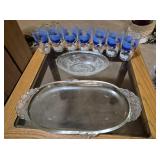 Glass Serving Tray, Bowl, and 7 Tumblers
