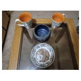 Pheasant Plate, Ceramic Bowl, and Mugs