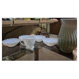 White Hobnail Milk Glass Pitcher and Bowls Set