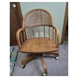 Oak Swivel Desk Chair with Cane Back