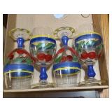 Set of 4 Cherry Pattern Wine Glasses