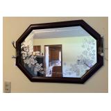 Octagonal Etched Glass Mirror with Coat Hooks