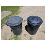 2 Black Trash Cans with Lids