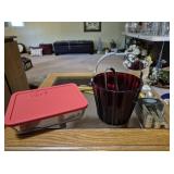 Pyrex Glass Dish with Red Lid & Bucket
