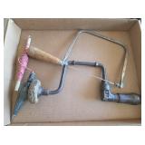 Hand Drill, Bow Saw, & Plumb