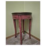 Round Red Distressed Side Table
