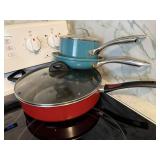 Teal and Red Cookware Set with Lids