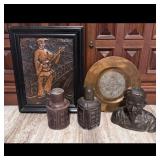 Asian Copper Relief Art, Bronze Bust, Plate, Jars