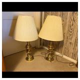 Brass Table Lamps with Pleated Cream Shades