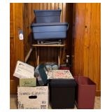 Assorted Storage Bins, Boxes, TV Tray