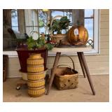Table, Plants, Pots, Basket, Pumpkin