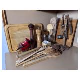 Wooden Cutting Board and Utensils