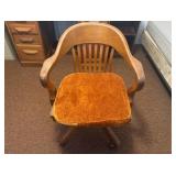 Oak Swivel Desk Chair with Orange Velvet Pillow