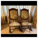 Antique Floral Upholstered Wooden Rocking Chairs