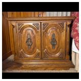 Oak Nightstand with Carved Doors