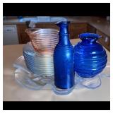 Glassware: Clear Plates, Blue Bottles