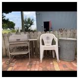 Charcoal Grill, Stackable Chairs, Trash Can