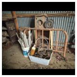 Metal Headboard, Bicycle Wheels & Metal Pieces