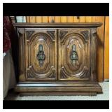 Oak Nightstand with Carved Doors