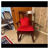 Wooden Rocking Chair with Red Cushions