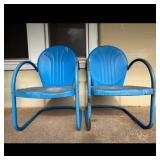 2 Vintage Blue Metal Lawn Chairs