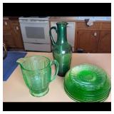 Green Depression Glass Pitcher, Decanter