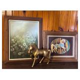 Daisy and Carousel Paintings, Gold Horse Figurine