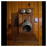 Antique Oak Wall Mount Telephone with Bells and