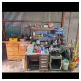 Shelf, Work Bench with Contents, Desk & Pet Taxi