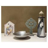 Nambe Serving Bowl, Cross & Lighthouse Decor