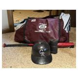 Duffel Bag, Bat, Helmet & Sports Pads
