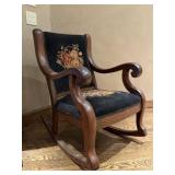 Antique Wood & Needlepoint Rocking Chair