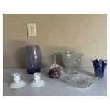 Fenton Glass Basket & Milk Glass Candleholders