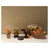 Hand Blown Glass Squirrel & Olive Wood Basket