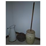 Enamelware, Trivet, & Butter Churn